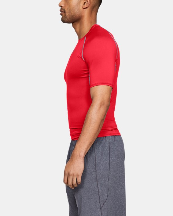 Under Armour UA HeatGear Mens Red Printed Short Sleeved Compression Top L 